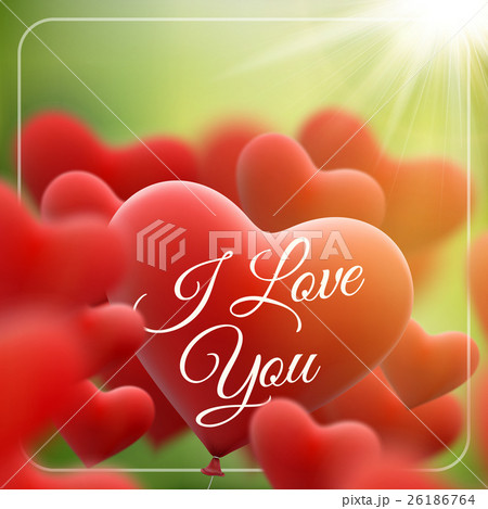 Red heart balloons flying bunch. EPS 10 26186764