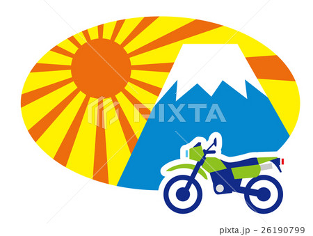 富士山からのご来光を求めて ツーリング オフロードバイクのイラスト素材 富士山からのご来光を求めて ツーリング オフロードバイクのイラスト素材