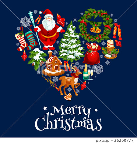 Christmas and New Year poster in shape of a heart Christmas and New Year poster in shape of a heart 26200777