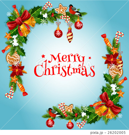 Christmas tree, holly berry garland frame design 26202005