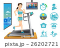 Woman use treadmill exercise machine in the house. 26202721