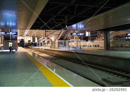 Rail station, arrival platform in the chinese town 26202991