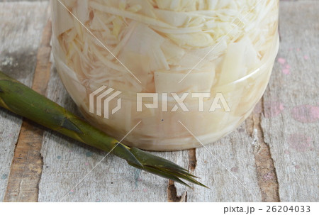 pickled slice bamboo shoot in plastic bottle pickled slice bamboo shoot in plastic bottle 26204033