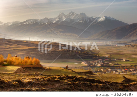Village inclose mountain a famous landmark 26204597