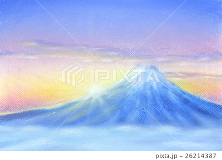 パステル画 富士山 日の出のイラスト素材