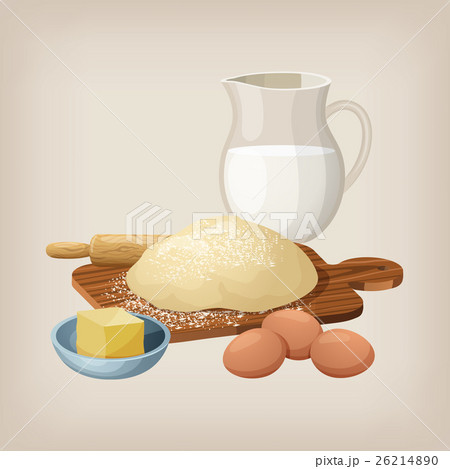 The dough on the board with a rolling pin. Eggs 26214890
