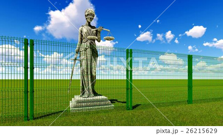 Greek goddess of law and justice behind wire fence Greek goddess of law and justice behind wire fence 26215629