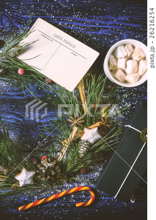 Christmas wreath with postcard and present Christmas wreath with postcard and present 26216254