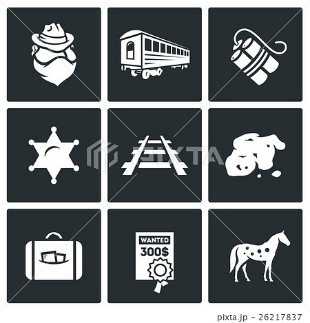 Train robbery icons set. Vector Illustration. 26217837