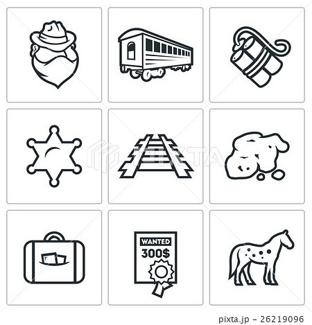 Train robbery icons set. Vector Illustration. 26219096