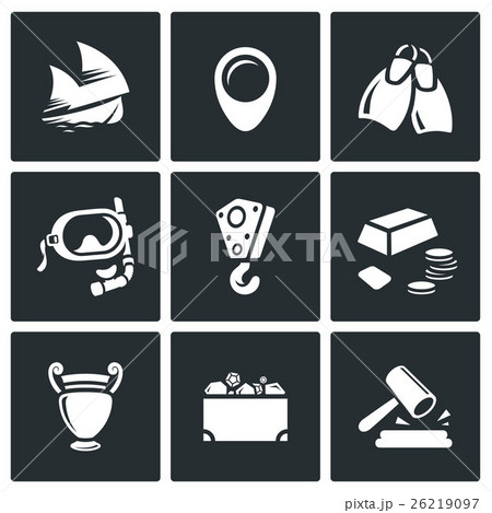 Treasure hunt icons set. Vector Illustration. 26219097