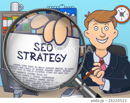 SEO Strategy through Magnifier. Doodle Concept. 26220522