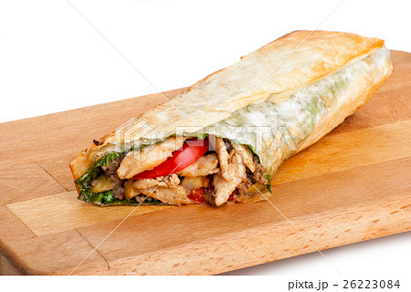 chicken burrito with fried potato and tomato chicken burrito with fried potato and tomato 26223084