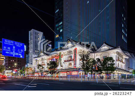 東京 銀座の街並み 歌舞伎座周辺 の写真素材