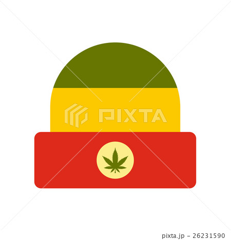 Hat in rastafarian colors icon, flat style 26231590