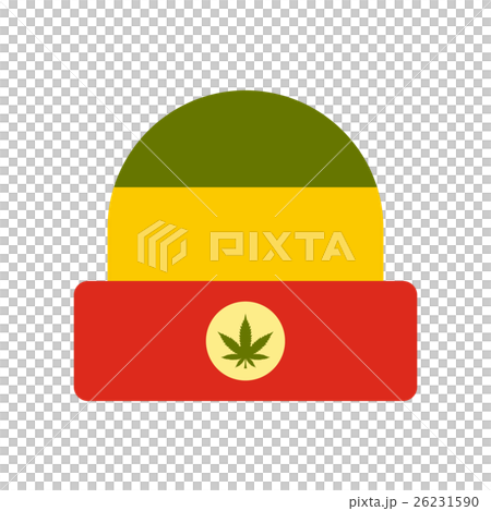 Hat in rastafarian colors icon, flat style 26231590