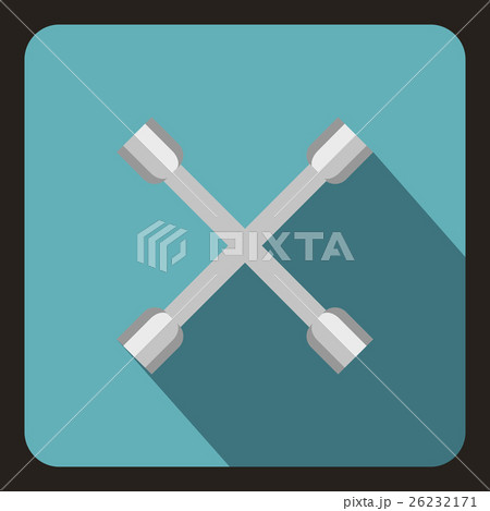 Wheel wrench cross icon, flat style 26232171