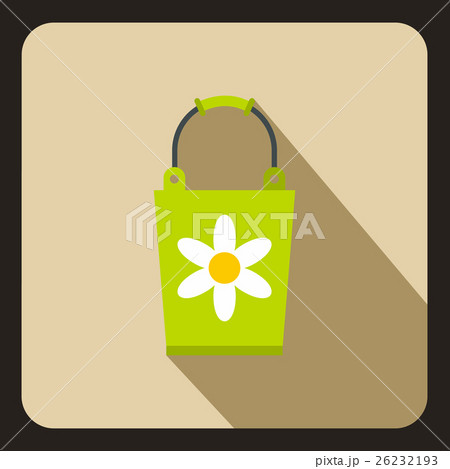 Green bucket with flower icon, flat style 26232193