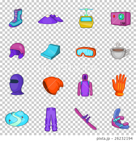 Snowboarding icons set, cartoon style Snowboarding icons set, cartoon style 26232194