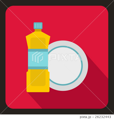 Bottle of dish soap and clean dish icon flat style 26232443