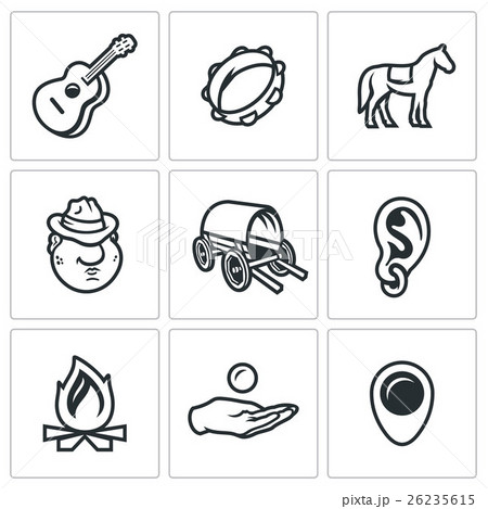 Vector Set of Gypsy Camp Icons. Vector Set of Gypsy Camp Icons. 26235615