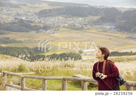 東北を観光する女性 すすき風景 東北を観光する女性 すすき風景 26239256
