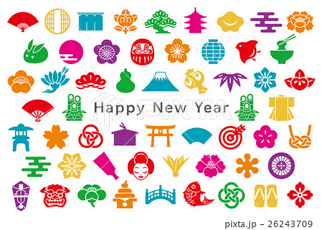 年賀状　日本　アイコン　はがきサイズ 26243709