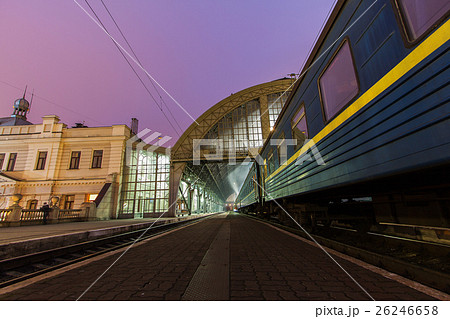 The train on the platform of railroad station The train on the platform of railroad station 26246658