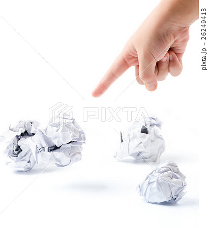 little hand pointed the finger to crumpled paper little hand pointed the finger to crumpled paper 26249413