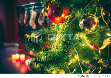 Beautiful decorated Christmas tree with red  26249774