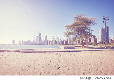 Vintage stylized Chicago city skyline, USA. Vintage stylized Chicago city skyline, USA. 26253783