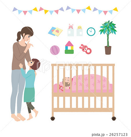 赤ちゃん イラスト ベビーベッドのイラスト素材