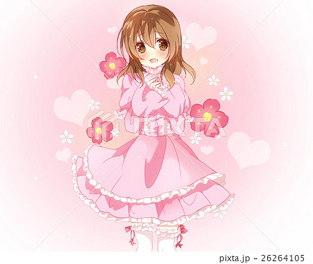 ピンク衣装 ロリータ ハート 桜のイラスト素材