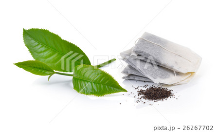 green tea leaf isolated on white background 26267702