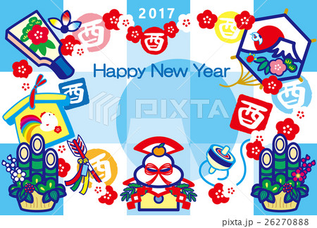 年賀状2017 とり年 酉印 鏡餅 羽子板 絵馬 破魔矢 門松 凧 富士山 HappyNewYear 年賀状2017 とり年 酉印 鏡餅 羽子板 絵馬 破魔矢 門松 凧 富士山 HappyNewYear 26270888