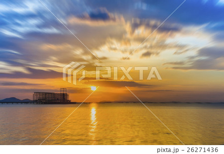 Wooded bridge in the port and sunset Wooded bridge in the port and sunset 26271436