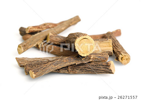 Licorice or liquorice root sticks isolate on white 26271557