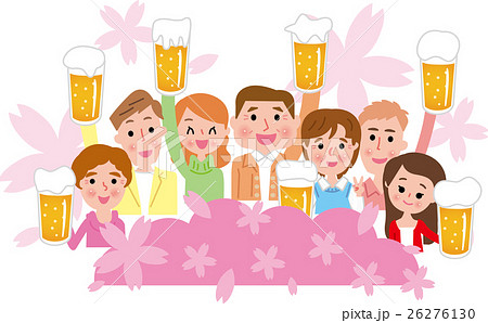 お花見 歓送迎会 乾杯 お祝い ビアガーデン ジョッキのイラスト素材 26276130 Pixta