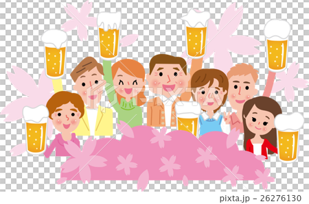 お花見 歓送迎会 乾杯 お祝い ビアガーデン ジョッキのイラスト素材