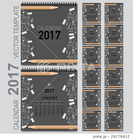 2017 Calendar planner, vector design template. Set of 12 months. Week starts Sunday. 2017 Calendar planner, vector design template. Set of 12 months. Week starts Sunday. 26276632