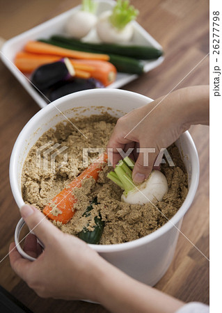 ぬか床に野菜を漬けこむ女性 26277798