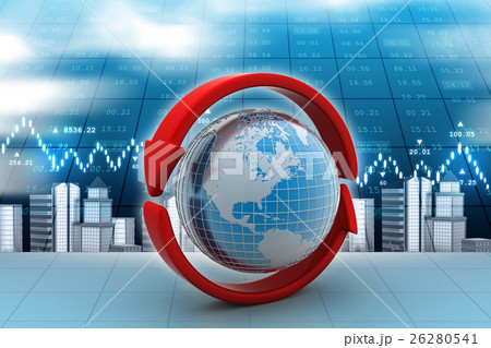 Globe with communication arrow in color background 26280541