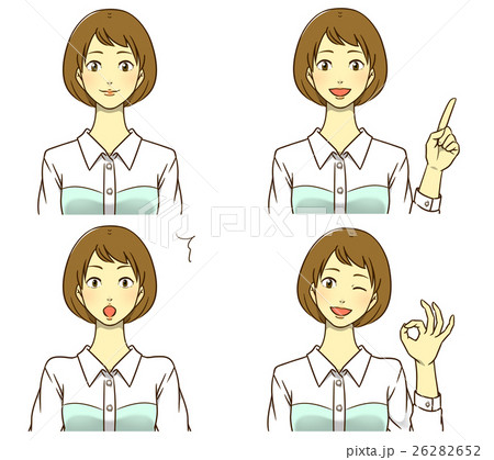 女性 上半身 ポーズ表情セットのイラスト素材