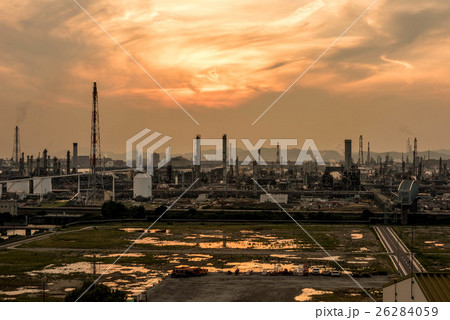 倉敷 水島コンビナート 工場夜景の写真素材