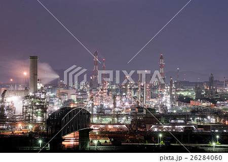 倉敷 水島コンビナート 工場夜景の写真素材