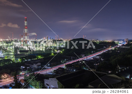 倉敷 水島コンビナート 工場夜景の写真素材