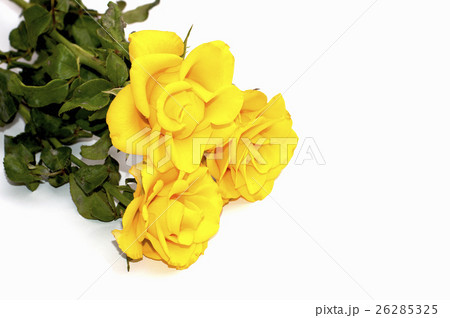bouquet from three yellow bright roses with leaves bouquet from three yellow bright roses with leaves 26285325