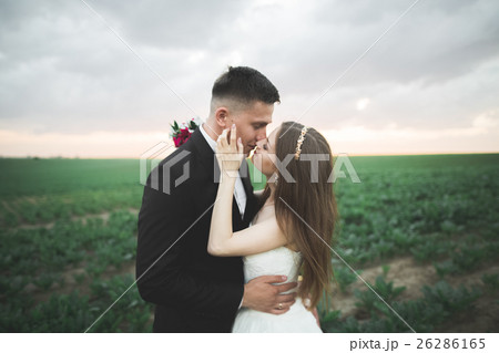 Beautiful wedding couple, love on the sunset Beautiful wedding couple, love on the sunset 26286165