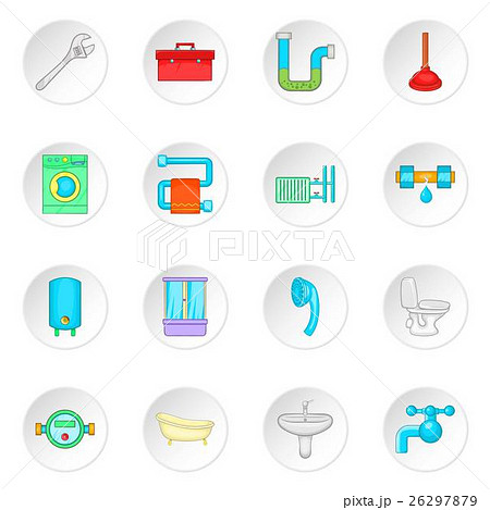 Bathroom icons set, cartoon style Bathroom icons set, cartoon style 26297879