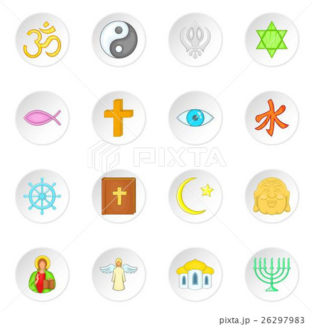 Religion symbols icons set, cartoon style 26297983